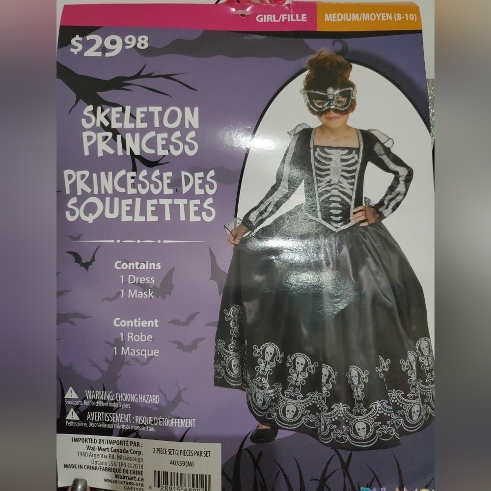 Skeleton Princess Dress Halloween Costume size 8-10 Medium